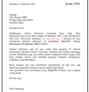 melamar letter pekerjaan contoh Lamaran  Dalam Surat Indonesia  Contoh Bahasa Radheika[dot]Com